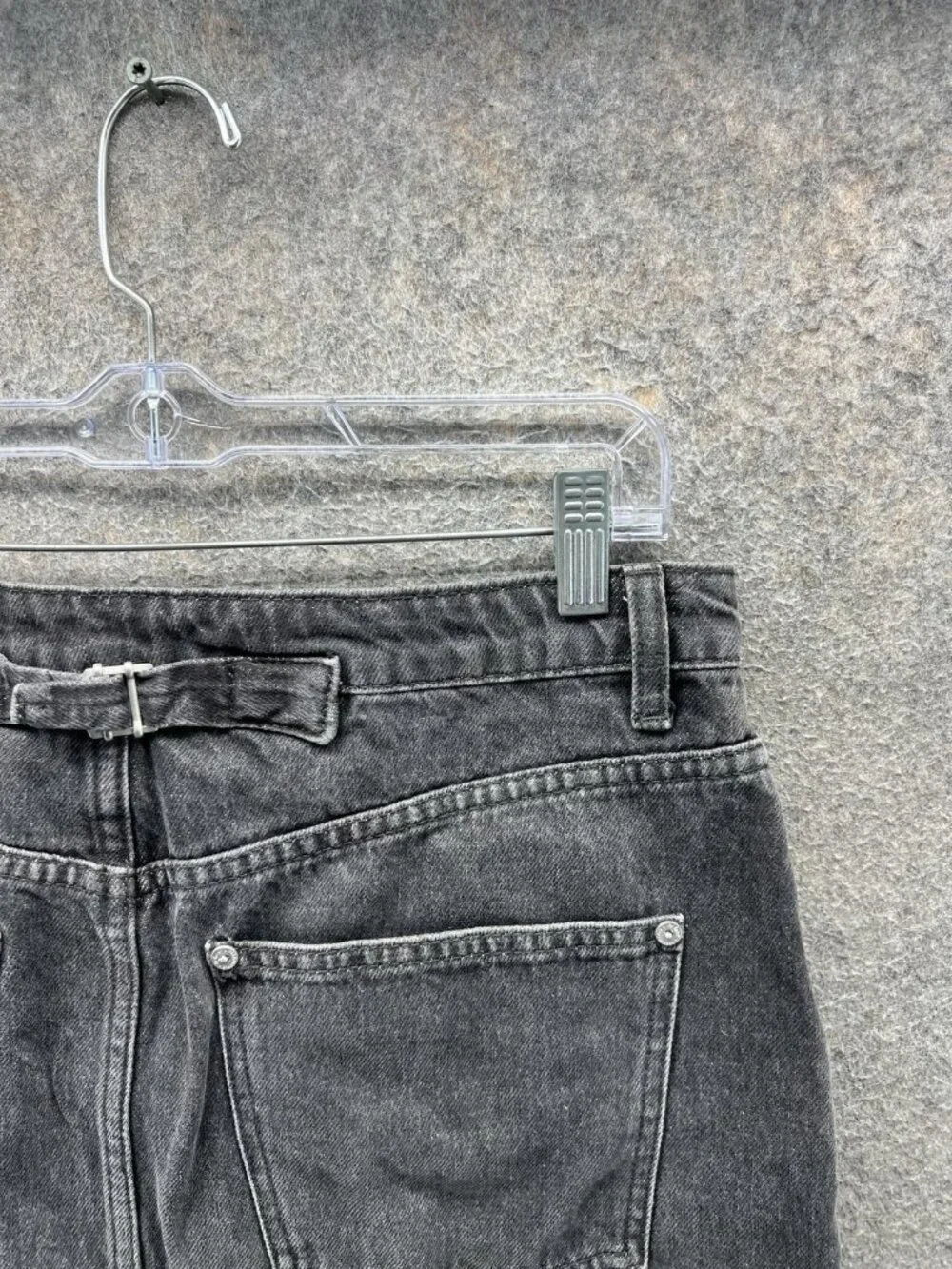 We The Free Skirt Womens 30 Gray Denim Mini Raw Frayed Hem Buckle Back Pockets